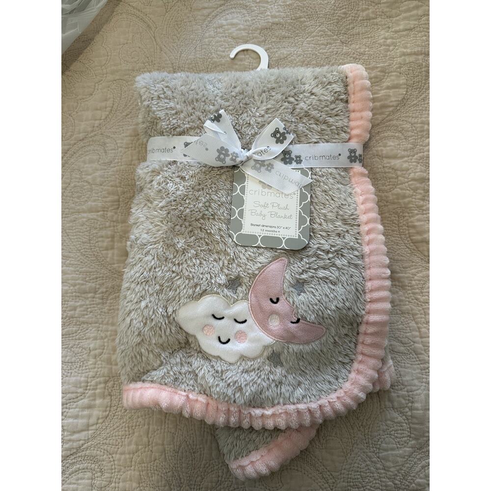 Cribmates Moon Cloud Soft Plush Baby Blanket Infant Girls Tan Pink NWT RARE